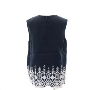 René 裾刺繍リネンブラウス シャツ ノースリーブ 34 S 紺 ネイビー