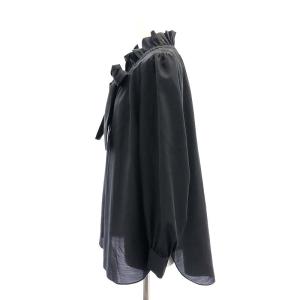 TO BE CHIC 23AW ブライトクロス フリルブラウス リボン付き 長袖 40 黒 ブラック