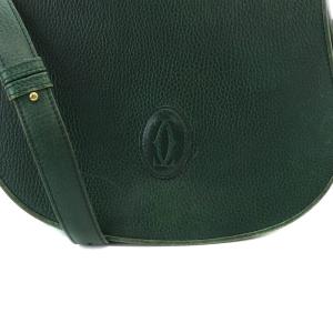 Cartier マストライン ショルダーバッグ フラップ レザー 緑 グリーン