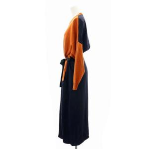 ENFOLD 22SS VENTO ニットダブルサテンコンビDRESS ワンピース ミモレ ロング 長袖 切替 バイカラー 36 S オレンジ