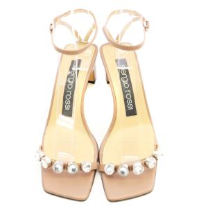 Sergio Rossi ビジュー ストラップサンダル ハイヒール 36 23cm ピンクブラウン