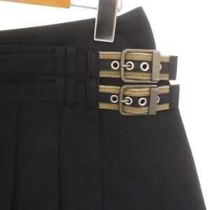 BURBERRY BLUE LABEL ミニスカート プリーツ フレア ロゴ刺繍 コットン 36 黒 ブラック