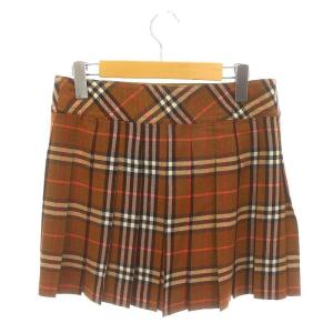 BURBERRY BLUE LABEL チェック キルト ミニスカート フレア プリーツ ラップ調 ウール 36 茶 ブラウン