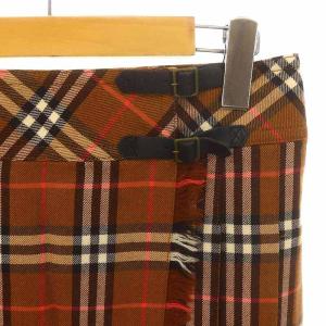BURBERRY BLUE LABEL チェック キルト ミニスカート フレア プリーツ ラップ調 ウール 36 茶 ブラウン
