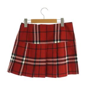 BURBERRY BLUE LABEL チェック キルト プリーツ ミニスカート ラップ調 ウール 38 赤 黒 白