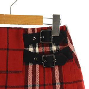 BURBERRY BLUE LABEL チェック キルト プリーツ ミニスカート ラップ調 ウール 38 赤 黒 白