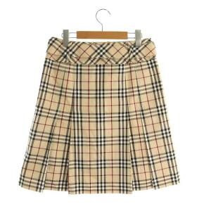 BURBERRY BLUE LABEL ノバチェック ボックスプリーツ スカート ミニ 38 ベージュ ワインレッド 黒