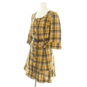 BURBERRY BLUE LABEL チェック ワンピース ミニ 七分袖 38 黄 茶