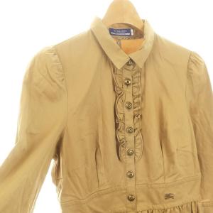 BURBERRY BLUE LABEL フリル ノバチェック ワンピース 膝丈 七分袖 38 茶 ブラウン