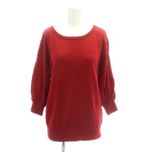 ロゴ刺繍 7分袖 ニット セーター プルオーバー ウール 38 M 赤 レッド