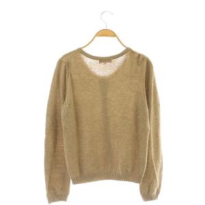 BURBERRY BLUE LABEL ロゴ刺繍 クルーネックカーディガン ニット 長袖 ウール混 カシミヤ混 38 茶 ブラウン