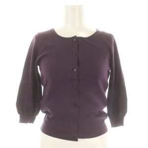 ロゴ刺繍 アンサンブル ニット カーディガン 七分袖 カットソー ノースリーブ リボン 38 紫 パープル