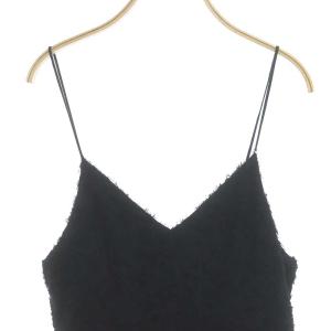 CLANE 23SS フリンジキャミソールオールインワン サロペット ワイドパンツ Vネック 総柄 1 黒 ブラック