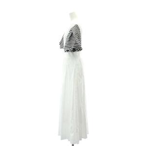 BORDERS at BALCONY PUFF SLEEVE TEE DRESS ワンピース ロング 半袖 バルーンスリーブ ボーダー 切替 38 白 黒 ホワイト
