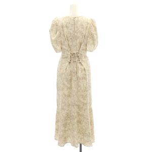 SNIDEL 23SS SusTaina バリエプリントワンピース ロング 半袖 バックレースアップ 1 アイボリー グレージュ