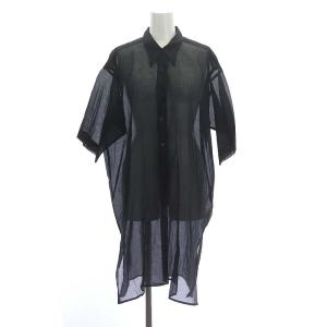 コットンシルクボイルシャツワンピース S ブラック