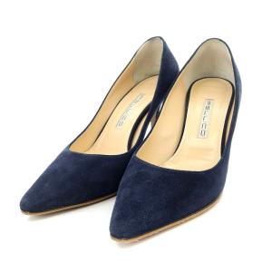 ペリーコ スエードポインテッドトゥパンプス コーンヒール 36.5 23.5cm 紺 ネイビー