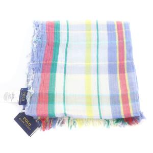 POLO RALPH LAUREN チェック柄 コットンストール フリンジ 水色 ブルー