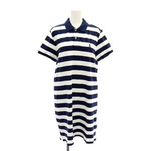 ボーダー ポニー ポロワンピース 膝丈 半袖 鹿の子 L 紺 白 ネイビー ホワイト
