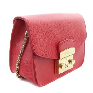 FURLA メトロポリスレザーショルダーバッグ チェーンバッグ フラップ チェリーレッド