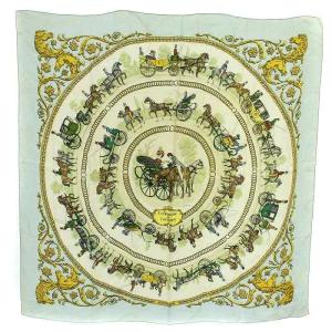 スカーフ カレ90 LA PROMENADE DE LONGCHAMPS ロンシャンへの散歩道 水色 ブルー