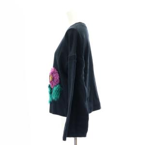 MUVEIL 22AW フラワーファー刺繍裏毛プルオーバー カットソー 長袖 38 黒 紫 緑