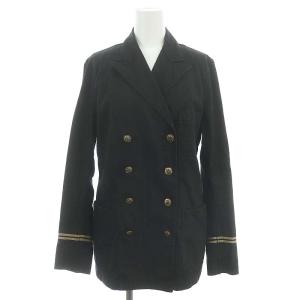 ダブルブレストジャケット テーラードジャケット リネン混 メタルボタン 4 黒 ブラック ベージュ