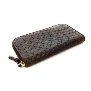 BOTTEGA VENETA イントレチャート 長財布 ラウンドファスナー レザー 茶 ブラウン 114076