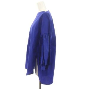 ENFOLD ソフトタイプライターバルーンスリーブブラウス 七分袖 チュニック丈 オーバーサイズ 36 S 青 ブルー