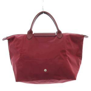 Longchamp ルプリアージュM トートバッグ ハンドバッグ ロゴ刺繍 フラップ レザー ナイロン ワインレッド