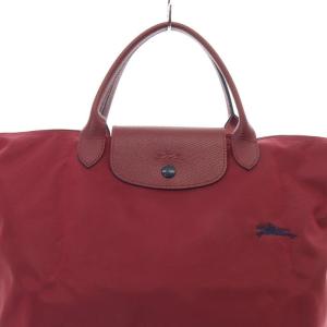 Longchamp ルプリアージュM トートバッグ ハンドバッグ ロゴ刺繍 フラップ レザー ナイロン ワインレッド