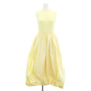 23SS バルーンシルエットドッキングニットワンピース マキシ ロング ノースリーブ 切替 F 黄 イエロー