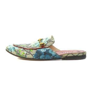 GUCCI GGブルームスプリンスタウンサンダル ラウンドトゥ フラット 総柄 花 ゴールド金具 37 24.0cm