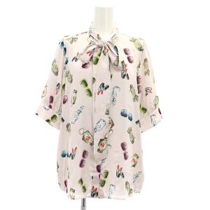 サテンモチーフプリントブラウス 五分袖 総柄 38 ピンク /MY OS