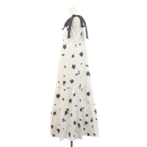 SNIDEL 24SS ショルダーリボンエンブロイダリーワンピ ワンピース ロング 1 白 紺 ホワイト ネイビー