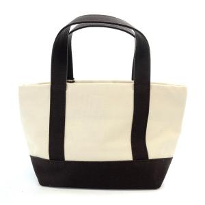 FOXEY ハンドバッグ ミニ ロゴ刺繍 キャンバス アイボリー チャコール