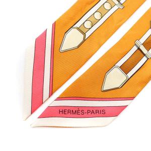 HERMES TWILLY ツイリー Grand Tralala スカーフ シルク オレンジ 白 ホワイト