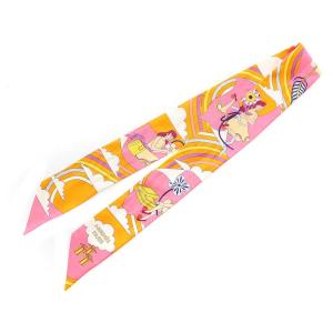 HERMES TWILLY ツイリー CARRES VOLANTS スカーフ 総柄 シルク オレンジ マルチカラー
