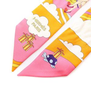 HERMES TWILLY ツイリー CARRES VOLANTS スカーフ 総柄 シルク オレンジ マルチカラー