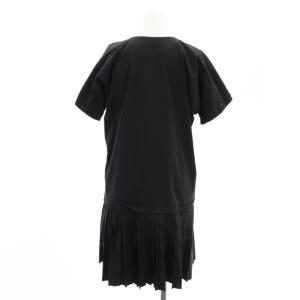 YVES SAINT LAURENT プリーツ ワンピース ミニ 半袖 カットオフ 切替 イタリア製 38/15 黒 ブラック