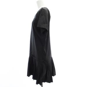 YVES SAINT LAURENT プリーツ ワンピース ミニ 半袖 カットオフ 切替 イタリア製 38/15 黒 ブラック