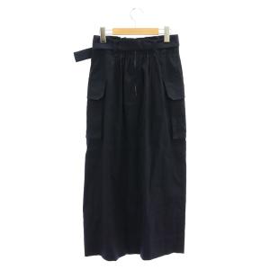 IENA 24SS リネンストレッチ ペンシルロングスカート タイト ベルト付 36 紺 ネイビー