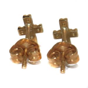 AHKAH クロスパヴェ ピアス 両耳 十字架 ダイヤモンド K18 イエローゴールド