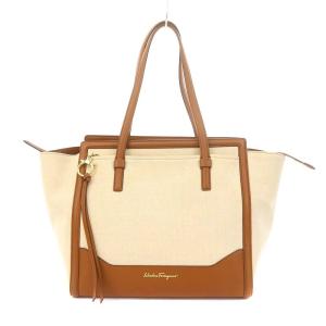 Ferragamo / フェラガモ トートバッグ レザー 風ベージュ、ブラウン Ferragamo / フェラガモ トートバッグ レザー 風ベージュ、ブラウン