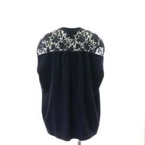 Drawer ショルダーレースノースリーブ プルオーバー カットソー 切替 2 濃紺 ネイビー /DF OS