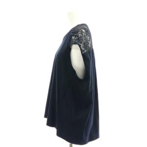 Drawer ショルダーレースノースリーブ プルオーバー カットソー 切替 2 濃紺 ネイビー /DF OS