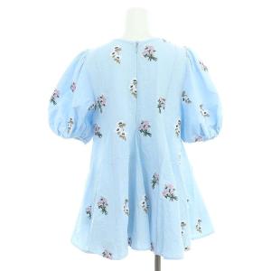 Chesty 22SS フラワー刺繍フレアトップス ブラウス 五分袖 パフスリーブ 1 ライトブルー マルチカラー