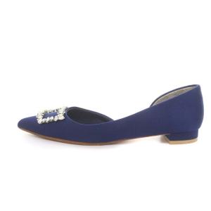 TSURU by Mariko Oikawa Constance フラットシューズ ビジュー ポインテッドトゥ ローヒール 37 24cm 紺 ネイビー