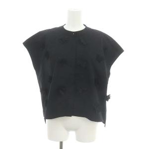 オーガンジーアップリケブラウス フレンチスリーブ 前開き F 黒 ブラック /DO OS