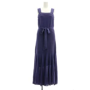 24SS ニットキャミワンピース ロング リネン混 ペチコート付 38 紺 ネイビー /MY OS
